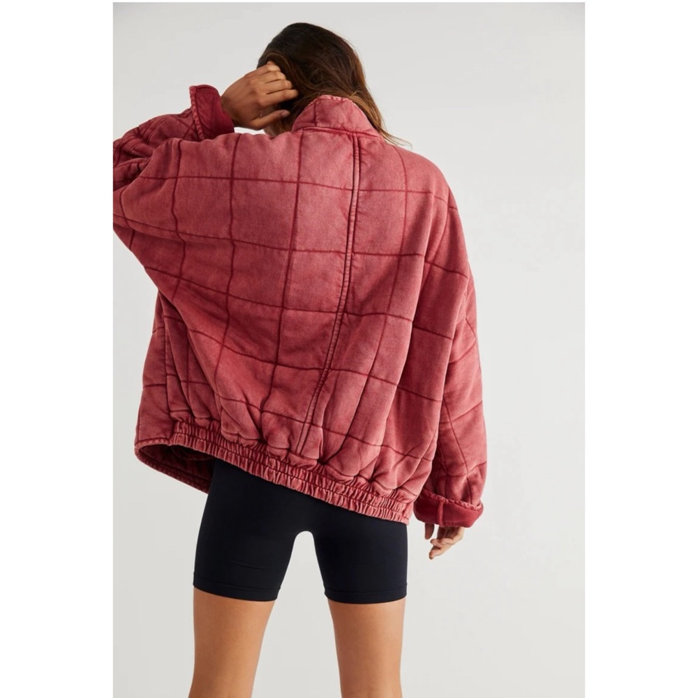 Free People Quilted Bomber Jacket Knitted Dolman Coat Cherry Juice XS - Picture 4 of 16